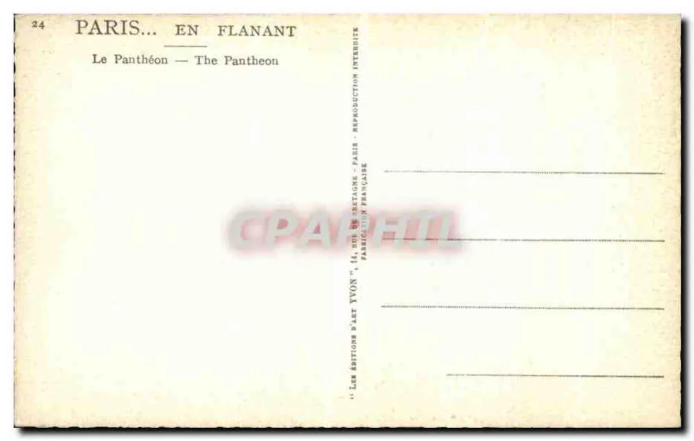 O Panteão — Paris — Éditions Yvon - Verso