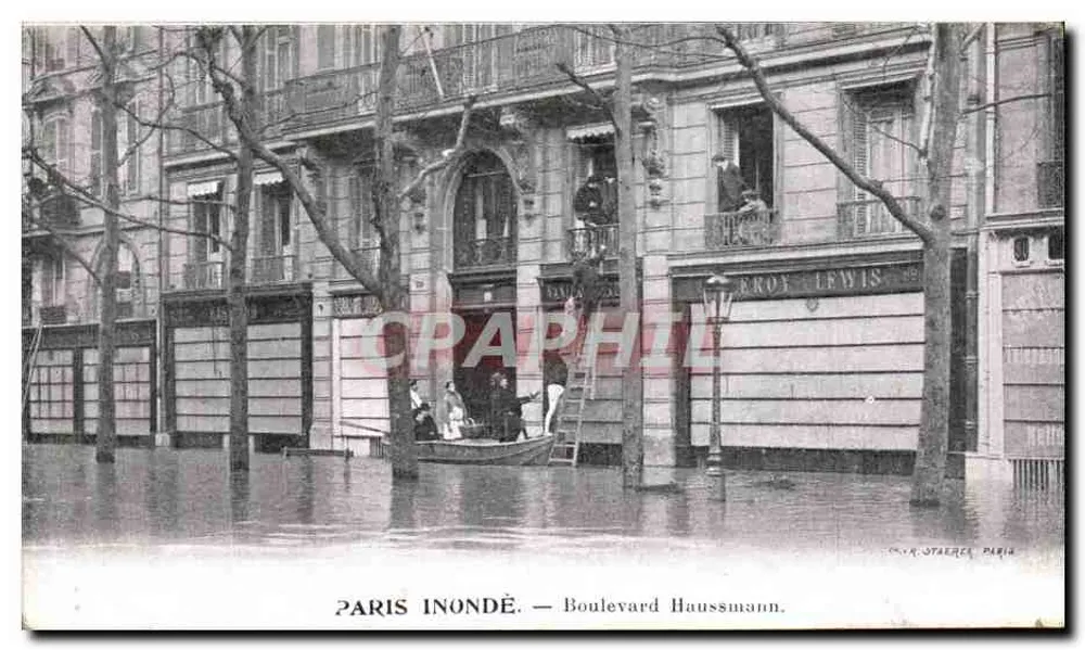Paris überschwemmt — Boulevard Haussmann — C. R. Staerce Paris - Vorderseite