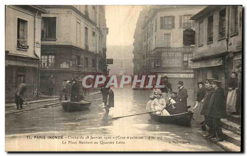 Paris überschwemmt — Place Maubert im Latin Quarter — A. Mayer, Paris - Vorderseite