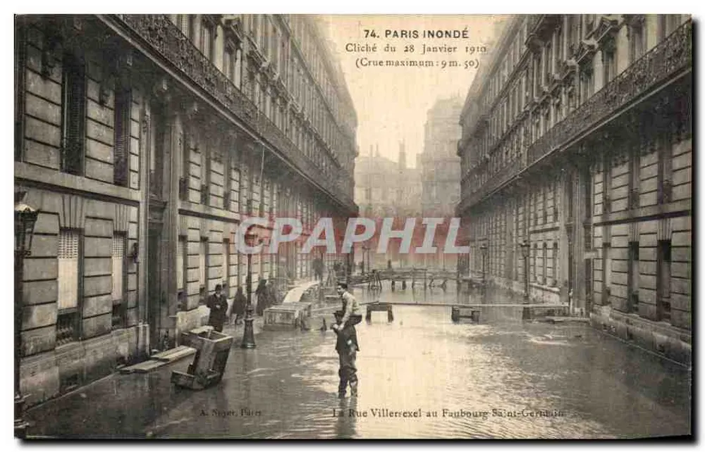 Paris überschwemmt — Hochwasser vom 28. Januar 1910 — Rue Villiers-exel im Faubourg Saint-Germain — A. Saint-Pierre - Vorderseite