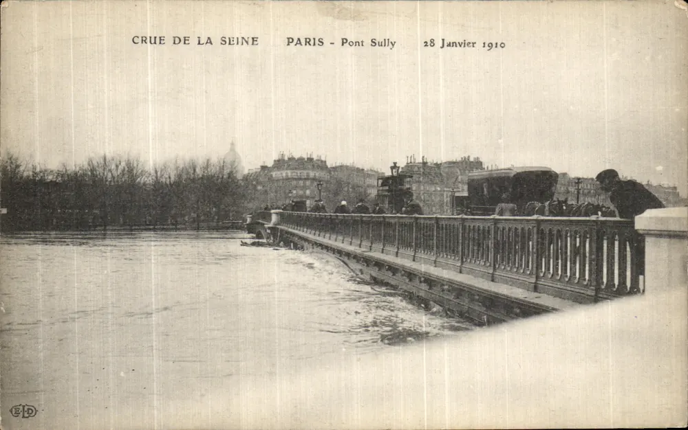 Überschwemmung der Seine — Paris - Brücke Sully — 28. Januar 1910 — E.P.D. - Vorderseite