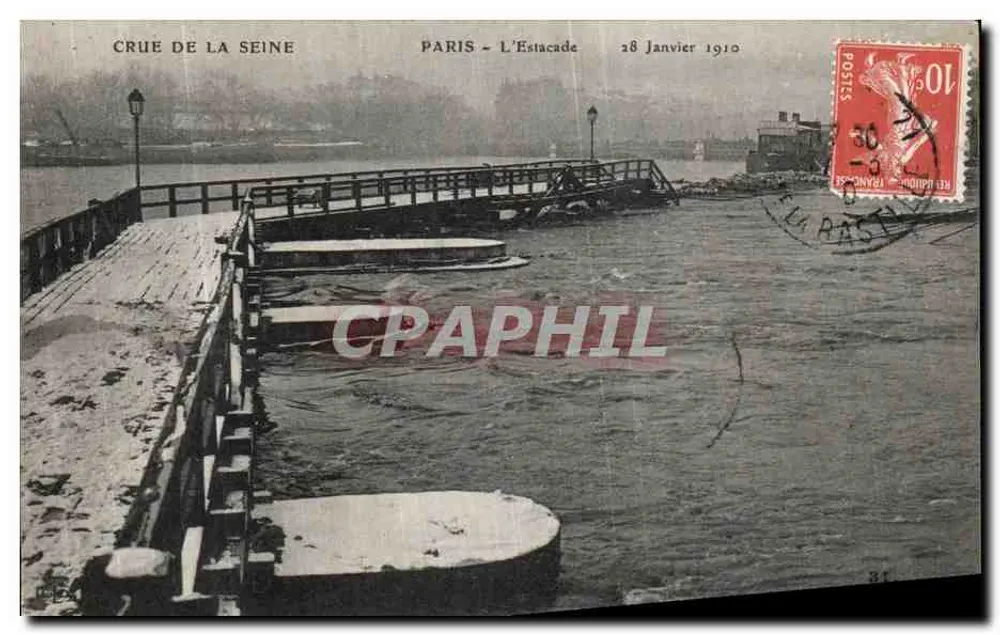 Überschwemmung der Seine — Paris - Die Estacade — 28. Januar 1910 - Vorderseite