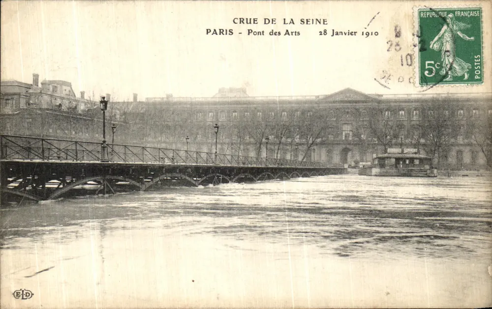 Flut der Seine — Paris - Pont des Arts — 28. Januar 1910 — Verlag EID - Vorderseite