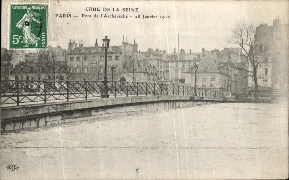 Überschwemmung der Seine — Paris — Brücke des Erzbischofs — 28. Januar 1910 — Verleger E.P.D. - Vorderseite