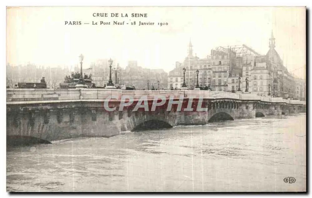 Überschwemmung der Seine — Paris — Pont Neuf — 18. Januar 1910 — Verlag ELD - Vorderseite