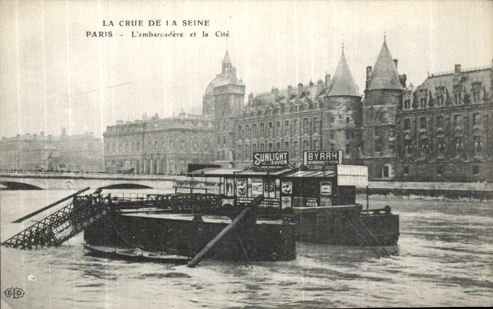 Paris - Die Anlegestelle und die Cité — Die Überschwemmung der Seine — Verlag E.P.D. - Vorderseite