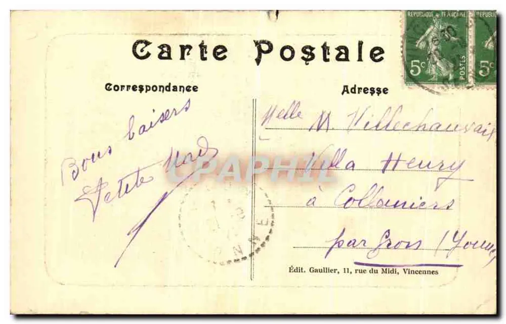 Vincennes — Le château - Porte principale — Édit. Gaullier, 11, rue du Midi, Vincennes - Achterkant