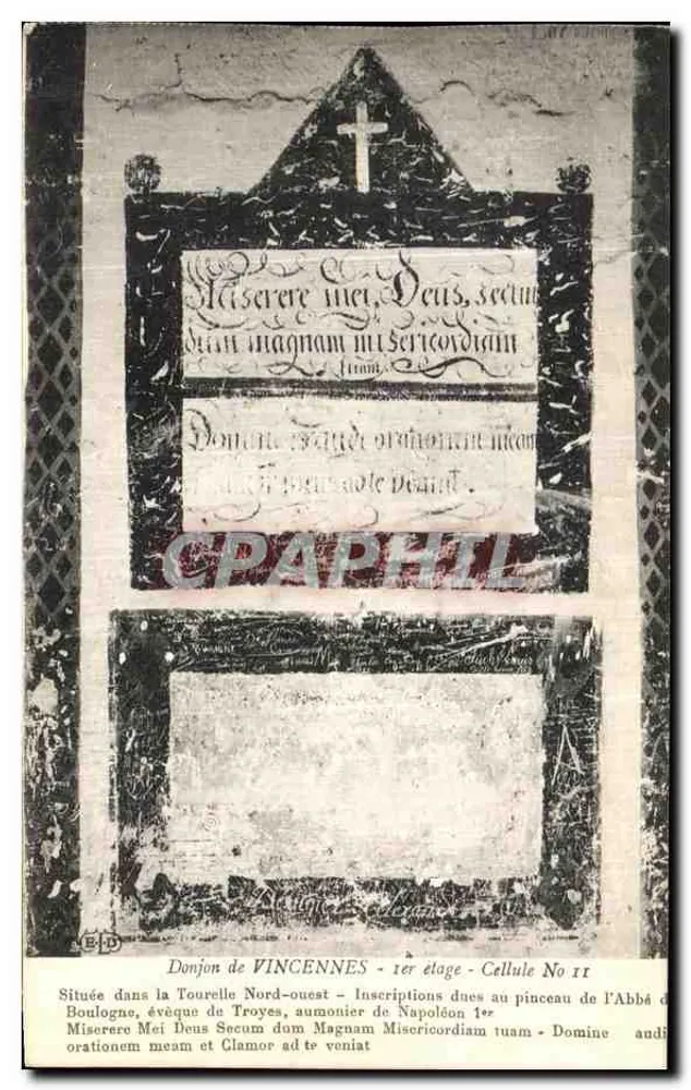 Torre de Vincennes — Inscrições a lápis do Abade Boulogne — Célula Número 11 - Frente