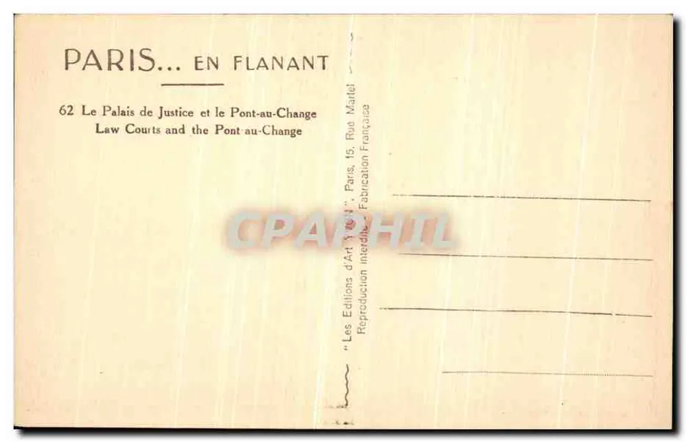 Paris — Das Palais de Justice und der Pont-au-Change — Art Martel Editions - Rückseite
