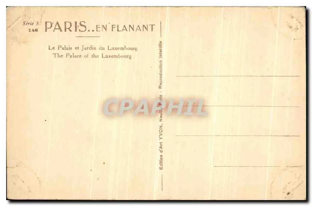 Palais du Luxembourg — Jardin du Luxembourg — Edition d'Art YVON, Paris - Rückseite