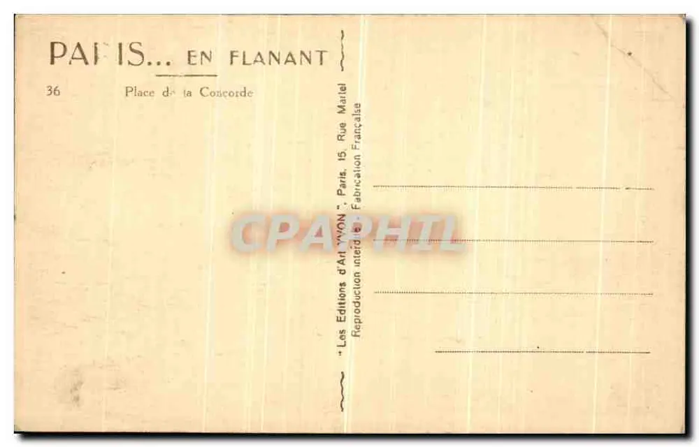 Place de la Concorde — Fontaine e Obélisque — Éditions d'Art Yvon - Verso