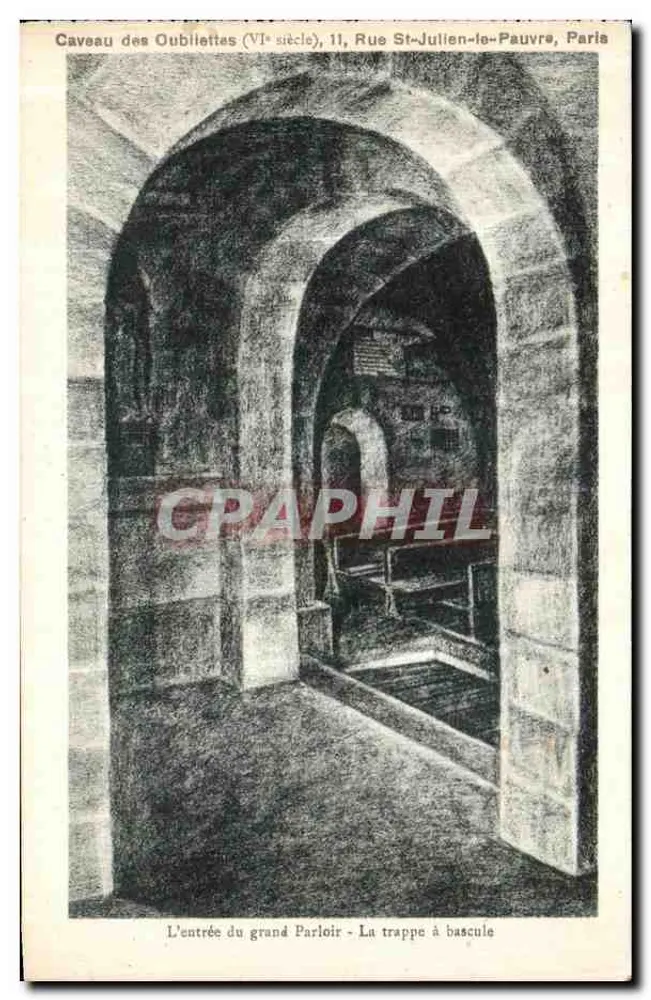Katakombe der Vergessenen (6. Jahrhundert), 11, Rue St-Julien-le-Pauvre, Paris — Eingang zum Großen Parlor - Die Schwenktür - Vorderseite