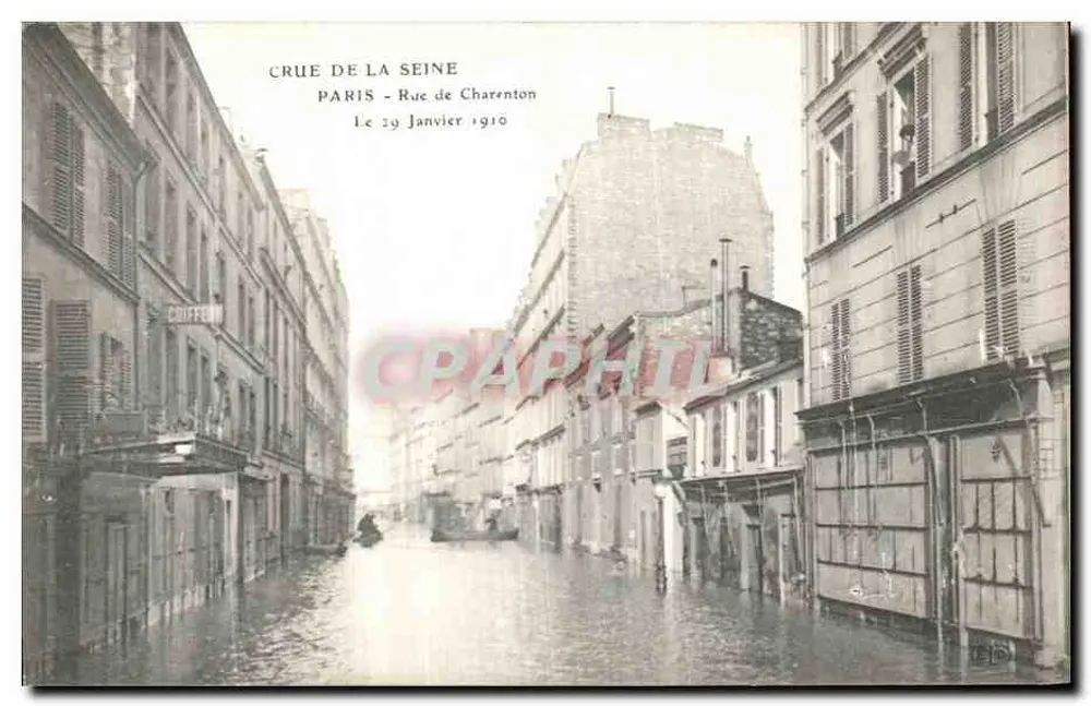 Überschwemmung der Seine — Paris, Rue de Charenton, 29. Januar 1910 — Coffeen - Vorderseite