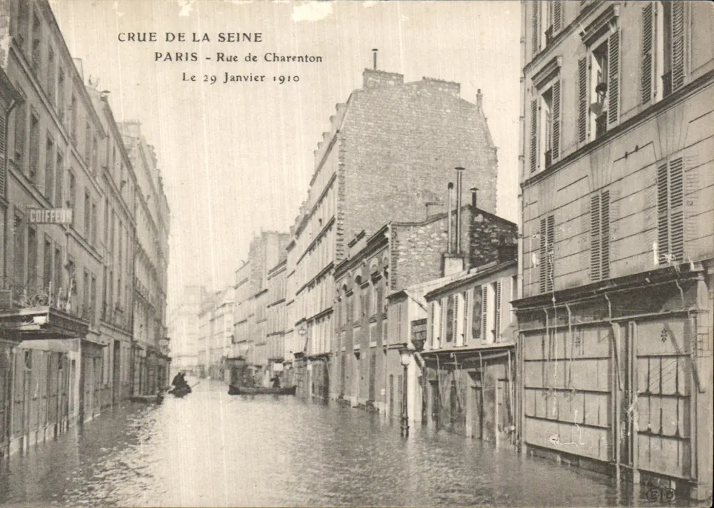 Überschwemmung der Seine — Paris, Rue de Charenton — 29. Januar 1910 - Vorderseite