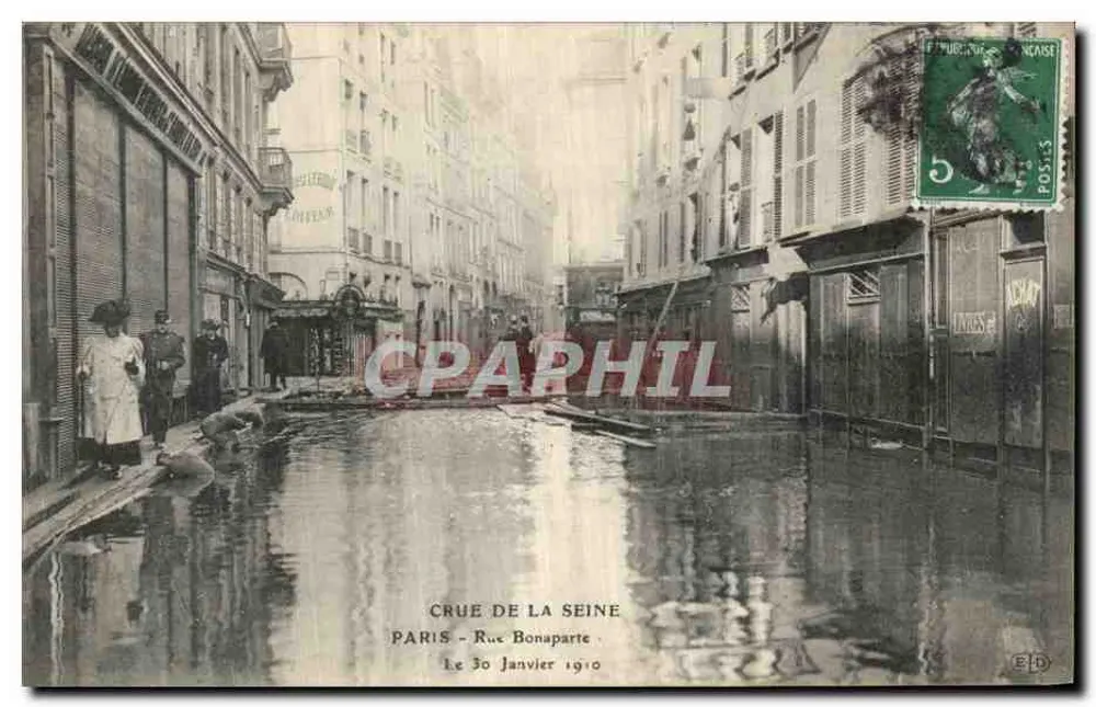 Paris - Rue Bonaparte — Hochwasser der Seine — 30. Januar 1910 — Verlag E.D. - Vorderseite