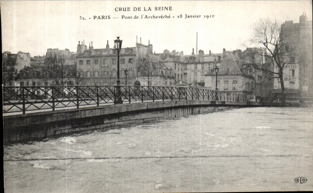 Flut der Seine — Brücke des Erzbischofs — 28. Januar 1910 — Verlag E.D. - Vorderseite
