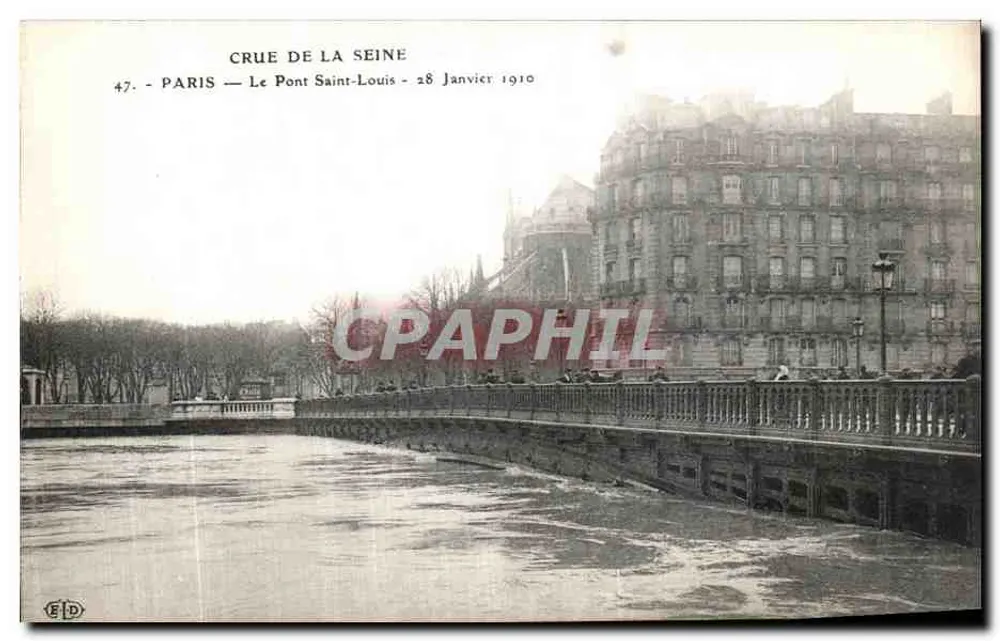 Überschwemmung der Seine — Paris — Brücke Saint-Louis — 28. Januar 1910 — Verlag ELD, Nr. 47 - Vorderseite