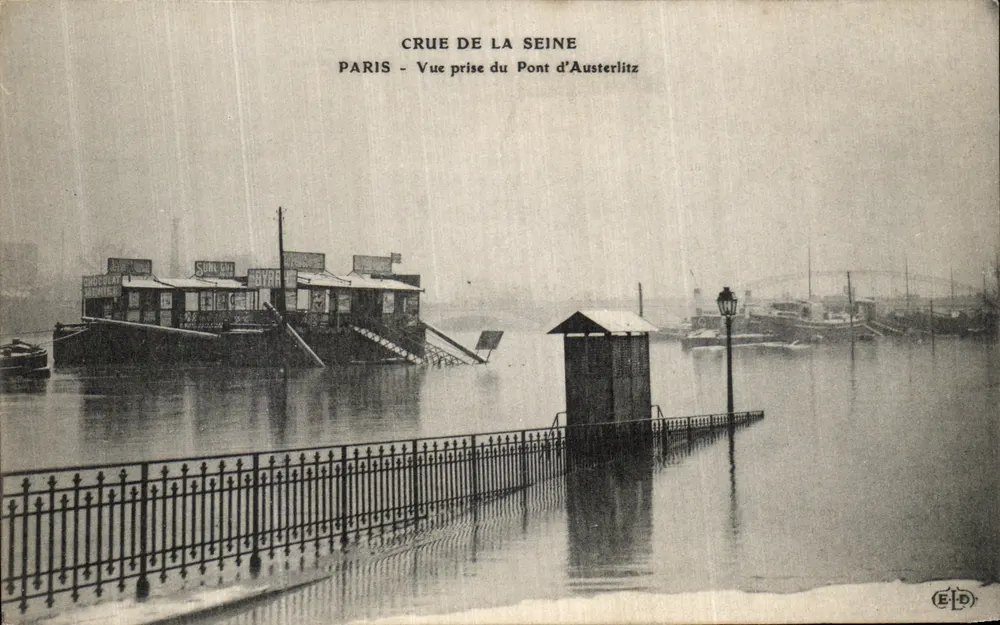 Flut der Seine — Ansicht vom Pont d'Austerlitz — E.P.D. - Vorderseite