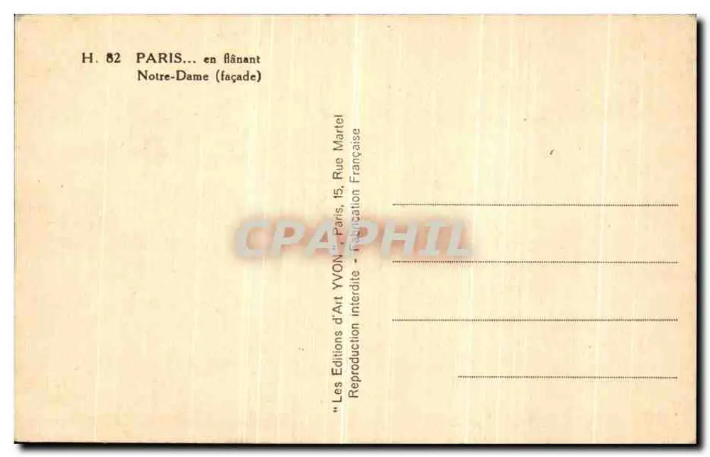 Nossa Senhora de Paris — fachada — YVON, n° H. 82 - Verso
