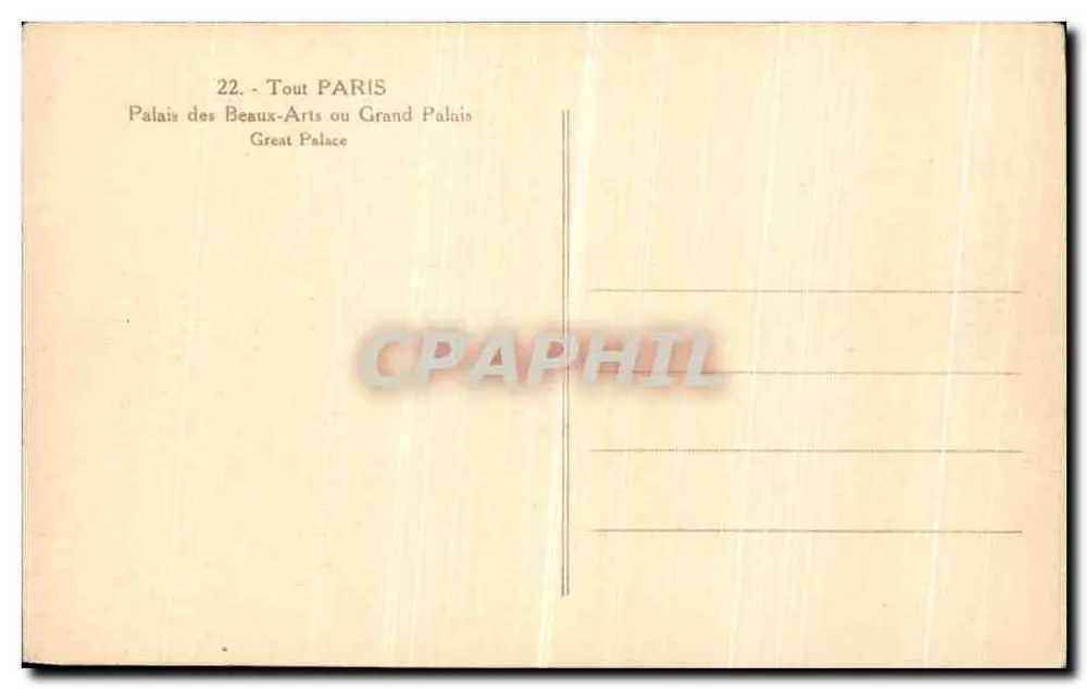 Palais des Beaux-Arts — Grand Palais — Verlag Tout PARIS - Rückseite