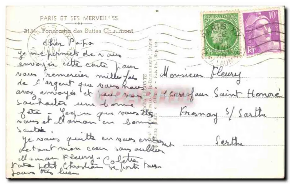 Panorama der Buttes Chaumont — Paris — Verleger Guy - Rückseite