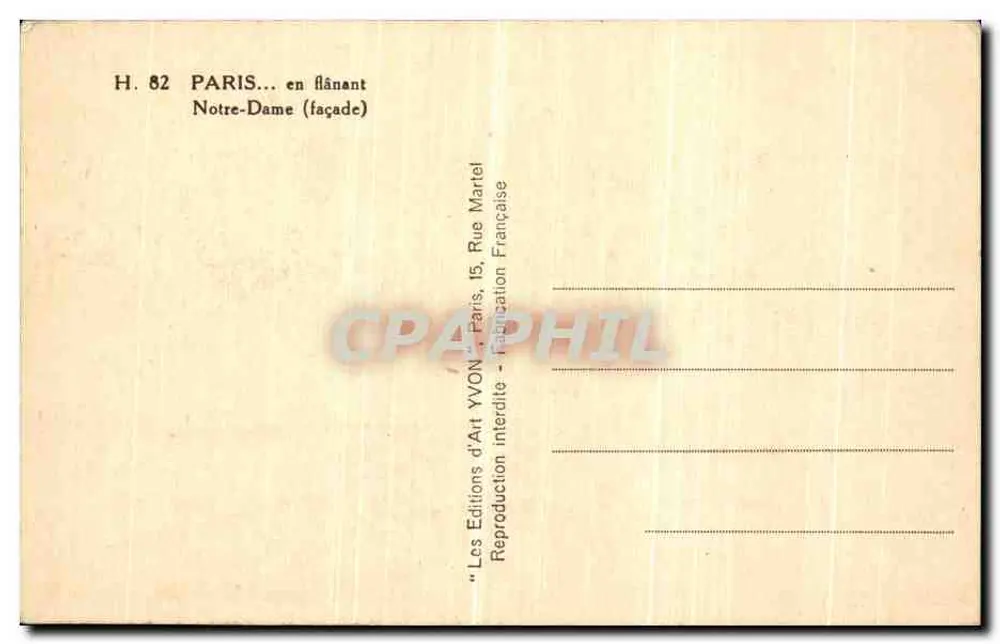 Nossa Senhora de Paris — fachada — Edições de Arte YVON, Paris - Verso