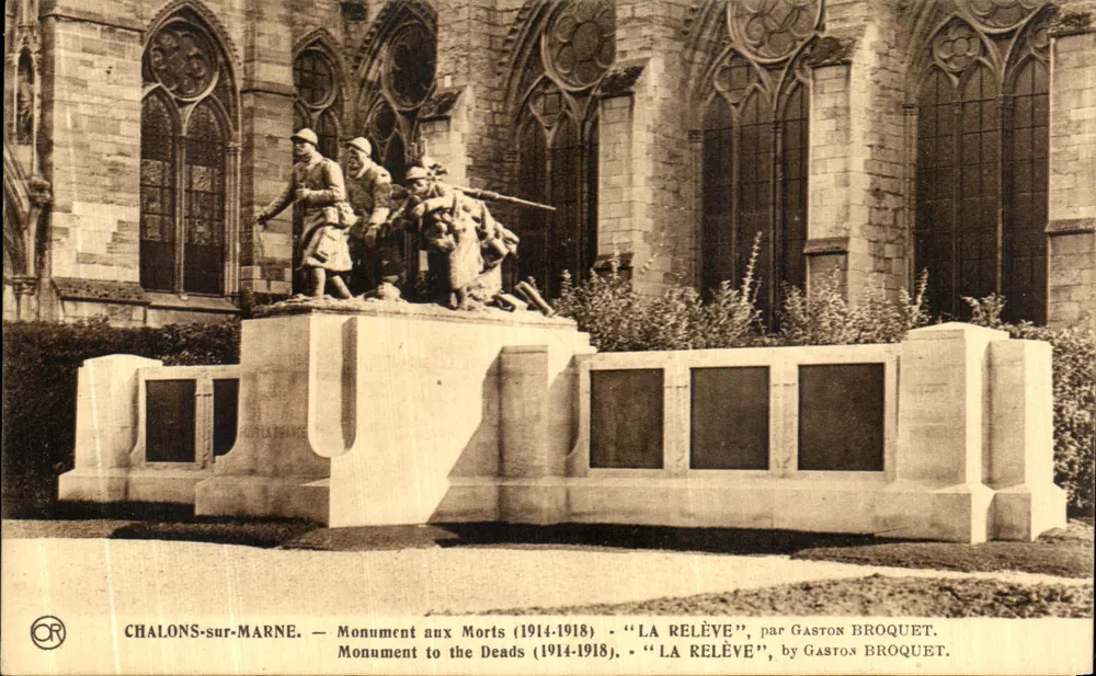 Chalons-sur-Marne — Gedenkstein für die Toten (1914-1918) — 'La Relève', von Gaston Broquet - Vorderseite
