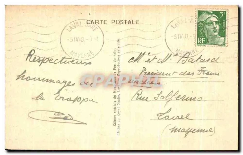 Entrammes (Mayenne) — Abadia de Port-du-Salut - O Claustro - Verso