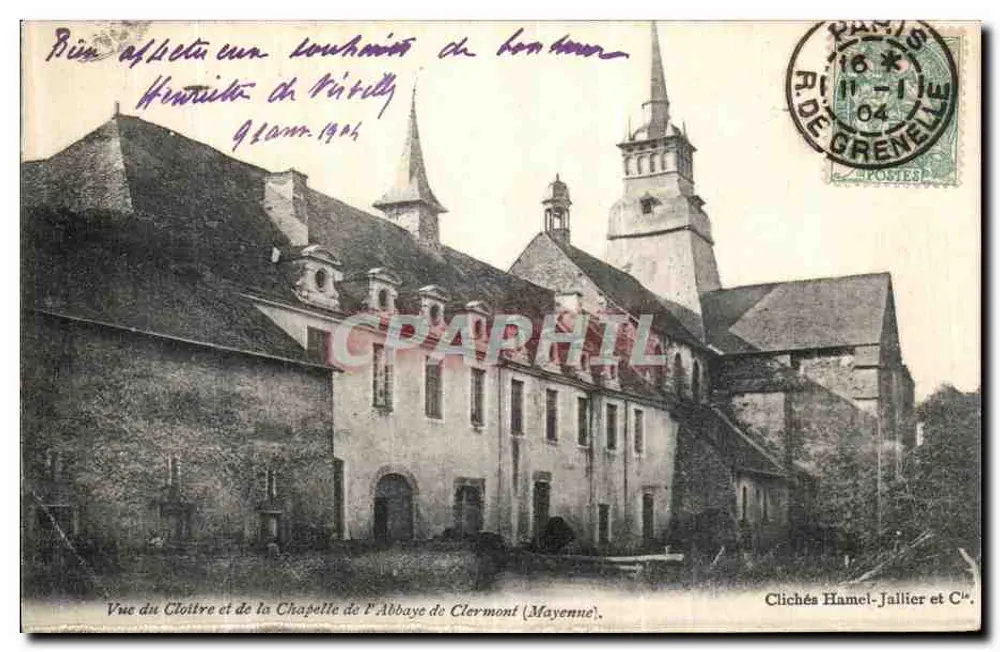 Vue du Cloître et de la Chapelle de l'Abbaye de Clermont (Mayenne) — Clichés Hamel-Jallier et C° - Vorderseite