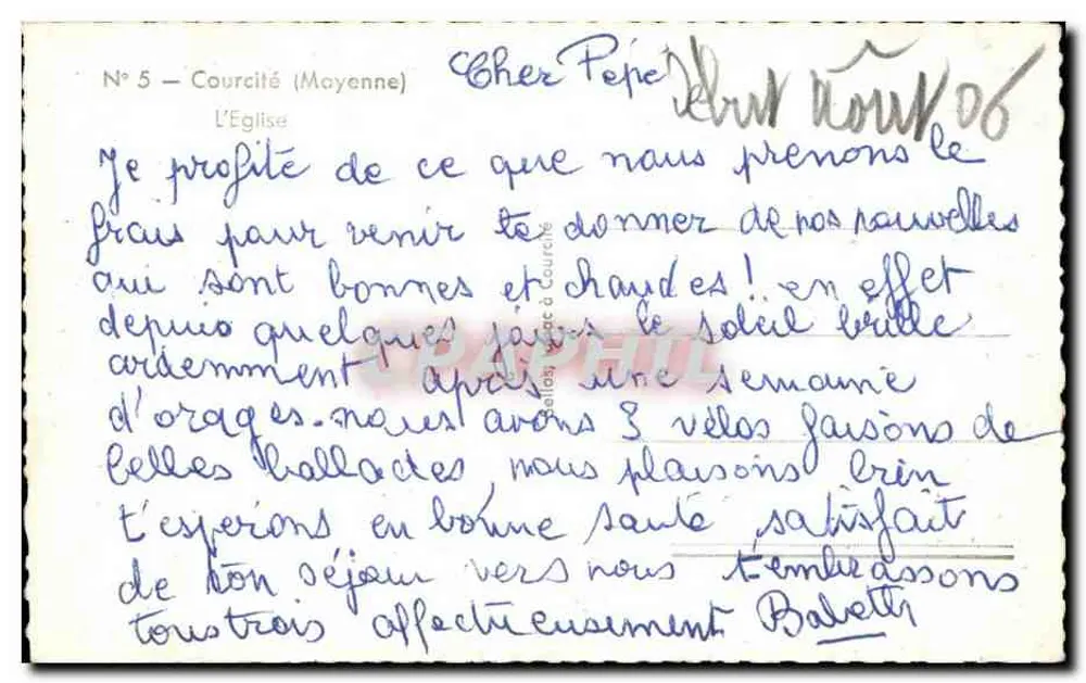 Courcité (Moyenne) — A Igreja — Bilhete postal antigo n°5 - Verso