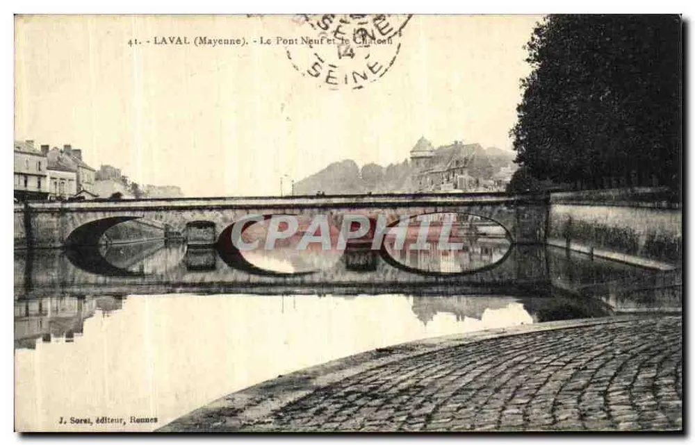 Laval (Mayenne) — Il Pont Neuf e il Castello — J. Sorel, editore, Rennes - Recto