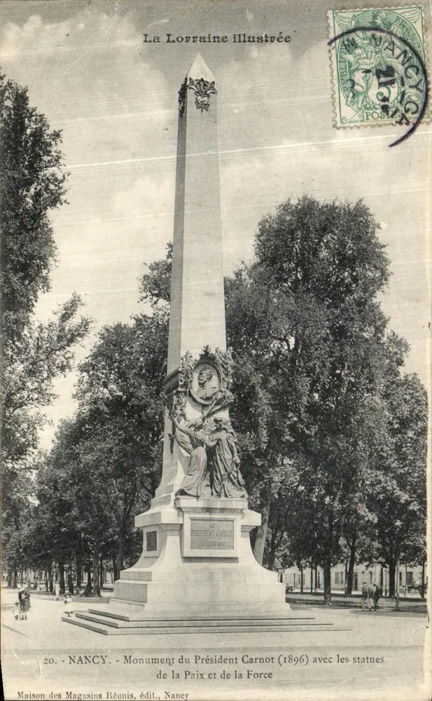 Nancy - Denkmal des Präsidenten Carnot (1896) mit Statuen der Frieden und Stärke — Maison des Magasins Réunis, Verlag, Nancy - Vorderseite