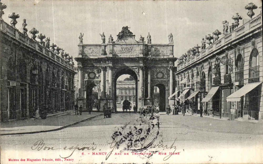 NANCY — ARCO DO TRIUNFO — RUE HERÉ — Maison des Magasins Réunis, editor, Nancy - Frente