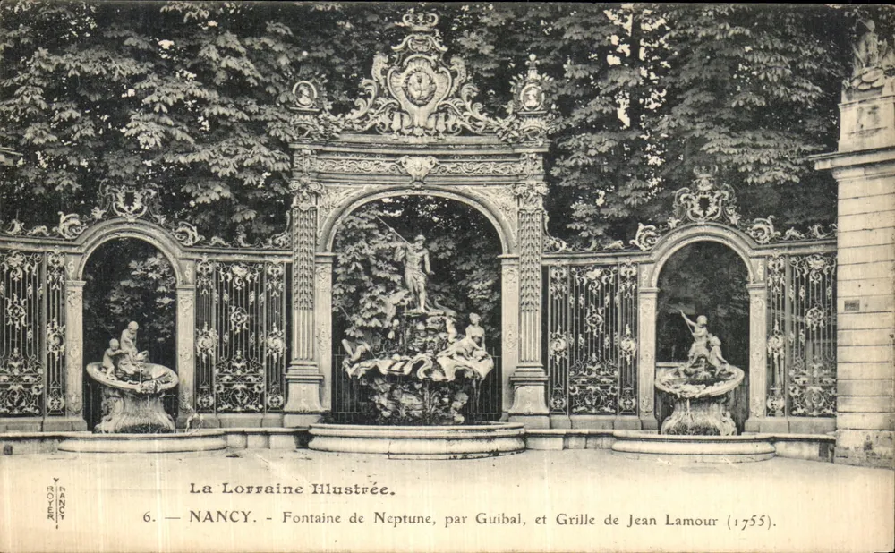 NANCY — Fontäne des Neptun, von Guibal, und Gitter von Jean Lamour (1755) — Illustriertes Lothringen, Nr. 6 - Vorderseite