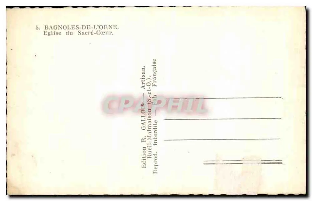 Bagnolles-de-l'Orne — Kirche des Heiligen Herzens — Ausgabe R. Gallois, Rueil-Malmaison (S.-et-O.) - Rückseite