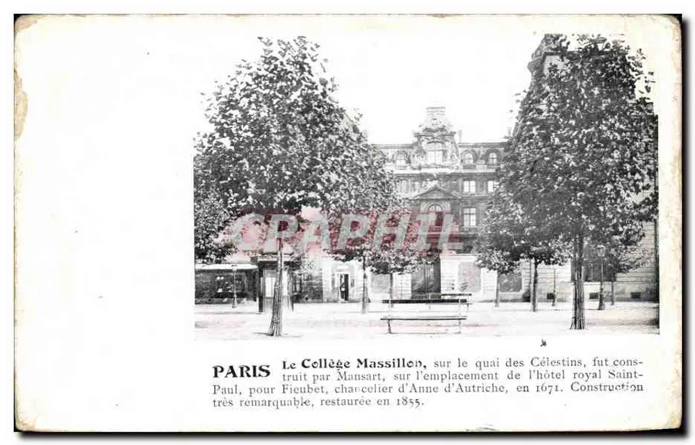 Paris — Das Collège Massillon, am Quai des Célestins — gedruckter Text - Vorderseite
