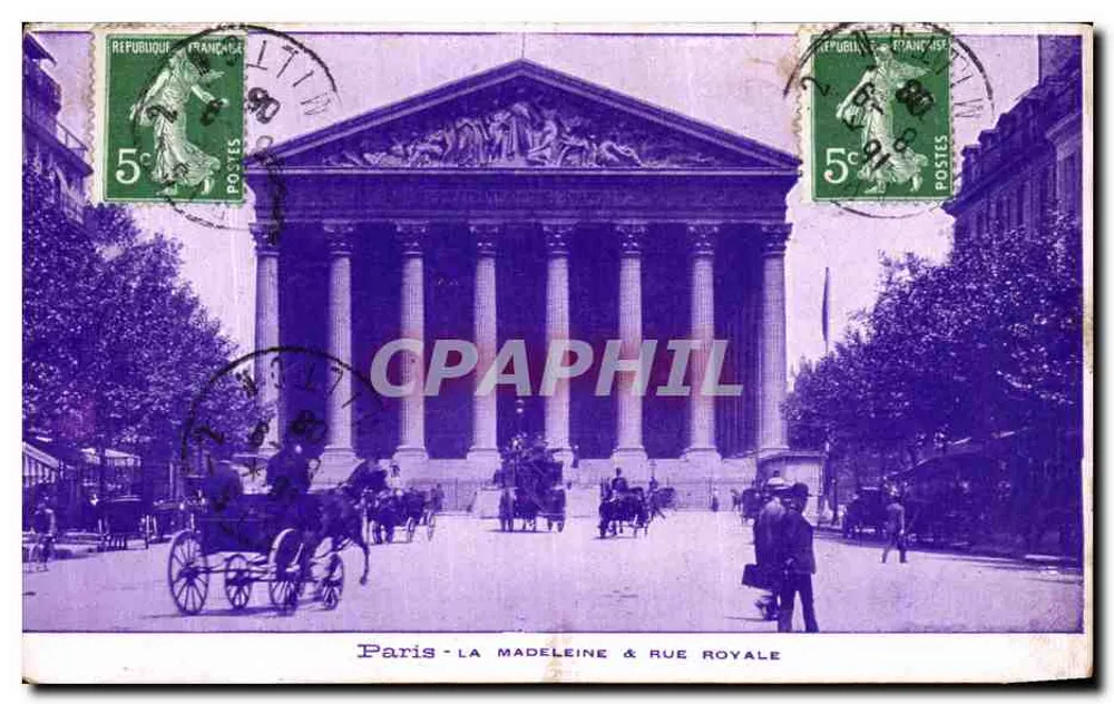 Paris - A Madeleine & Rue Royale — vista do edifício e da rua — editor não identificado - Frente