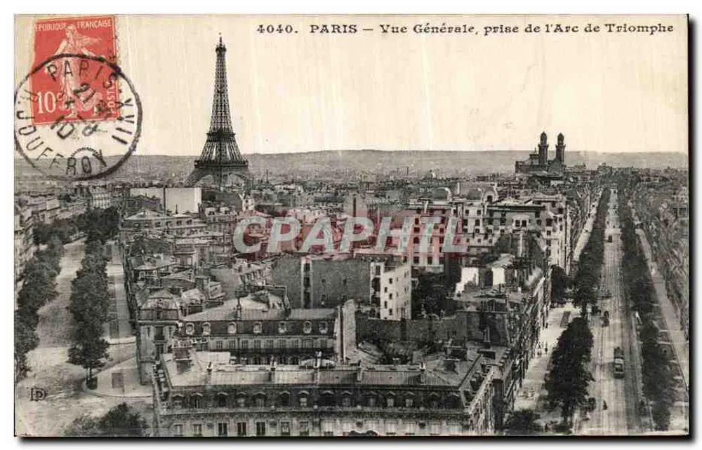 PARIS — Vista Geral, tirada do Arco do Triunfo — editor D. n° 4040 - Frente