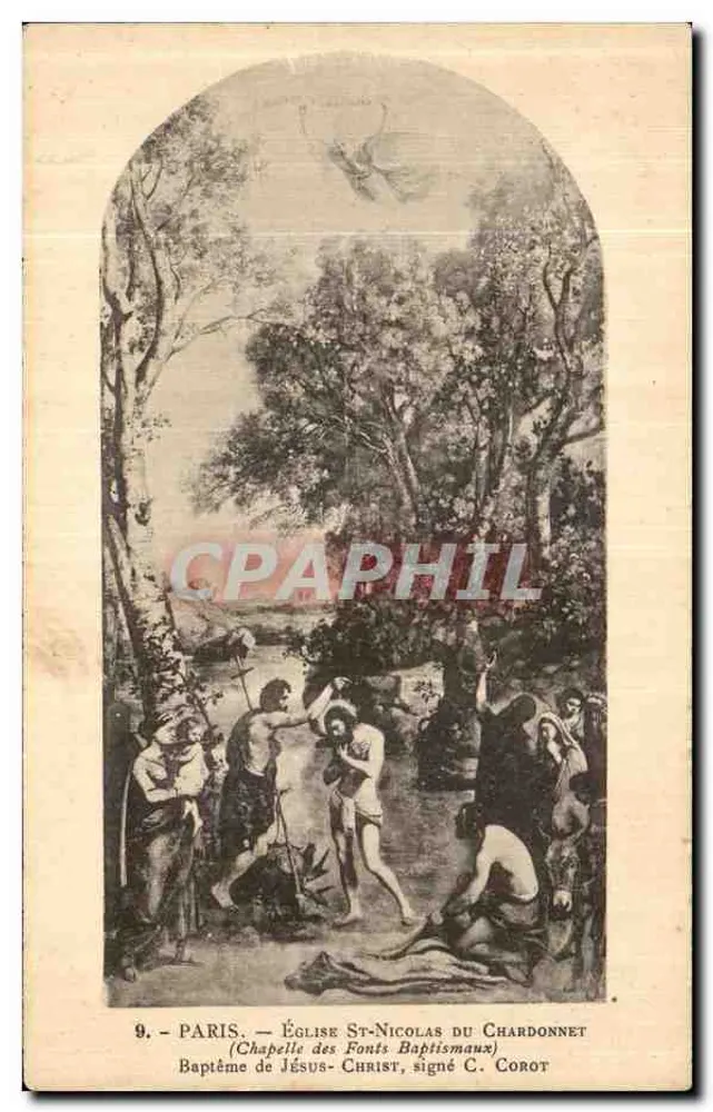 Paris — Kirche St-Nicolas du Chardonnet (Kapelle der Taufbecken) — Taufe Jesu Christi, signiert von C. Corot - Vorderseite