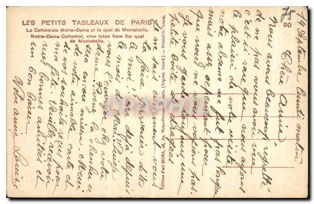 Notre-Dame de Paris — Ansicht vom Quai de Montebello — Éd. MONA n°90 - Rückseite