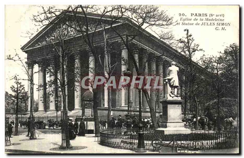 Paris (8. Arrondissement) — Kirche der Madeleine und Statue von Jules Simon — G. M. - Vorderseite