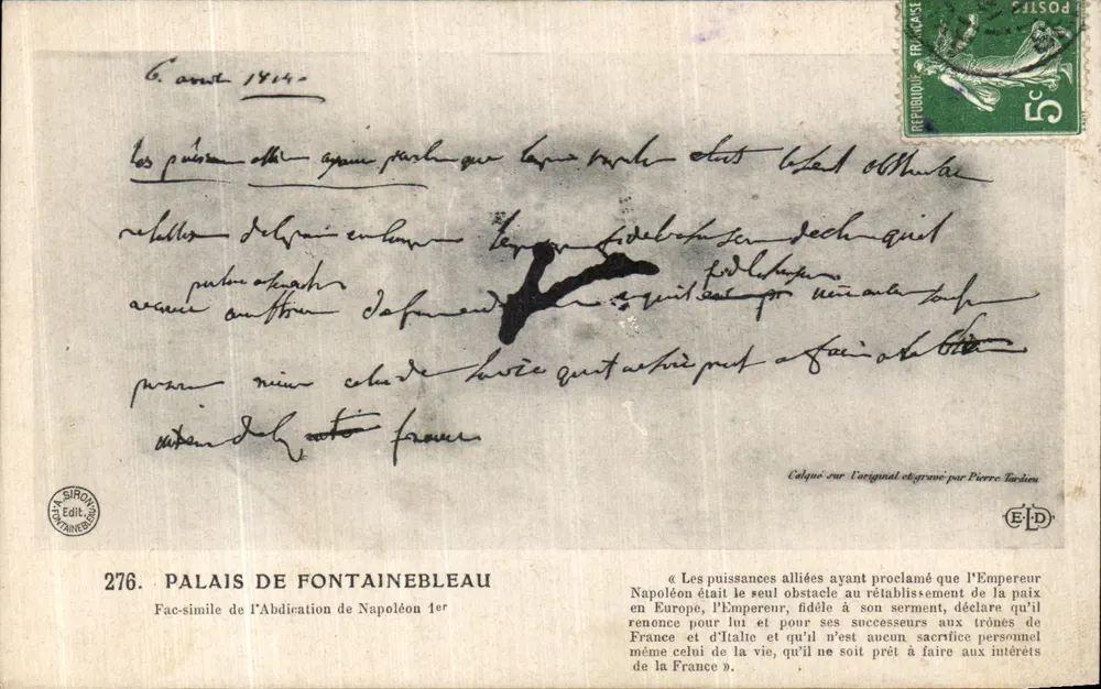 Palais de Fontainebleau — Faksimile der Abdikation Napoleons I. — Siron Éditions, n°276 - Vorderseite