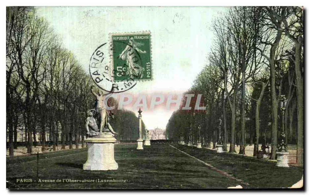 Paris - Avenue de l'Observatoire (Luxembourg) — Ansicht der Avenue, umgeben von Bäumen und Statuen — Verlag L.Y. & Cie - Vorderseite