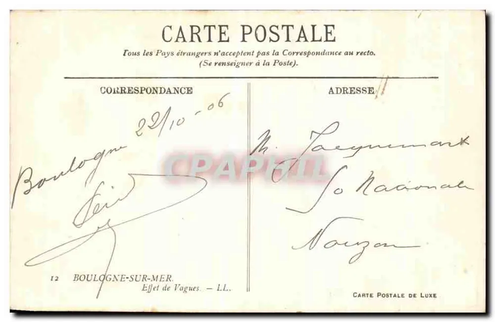 Boulogne-sur-Mer — Efeito de Ondas — Carte Postale de Luxe, n°12 - Verso