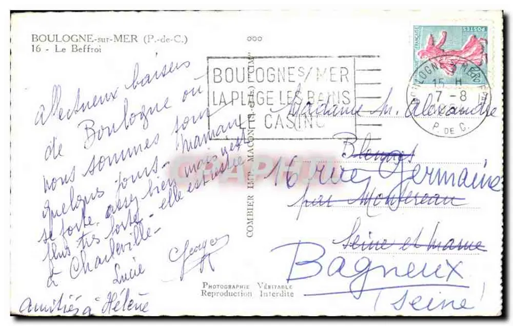 Boulogne-sur-Mer — Le Beffroi — Photographie Véritable Interdite, éditée par 'Simp' - Verso
