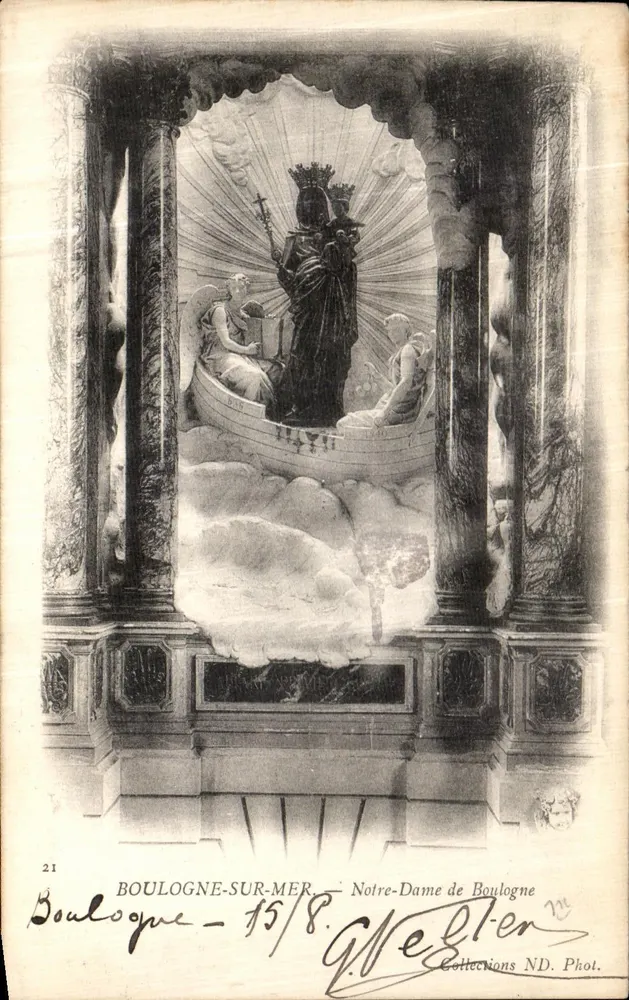 Notre-Dame von Boulogne-sur-Mer — Ansicht der Statue der Jungfrau mit Kind in einem architektonischen Rahmen — Collections ND. Phot. - Vorderseite