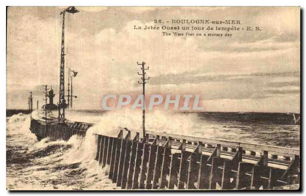 Boulogne-sur-Mer — Westliche Mole an einem stürmischen Tag — Verlag Stevensard, Nr. 28 - Vorderseite