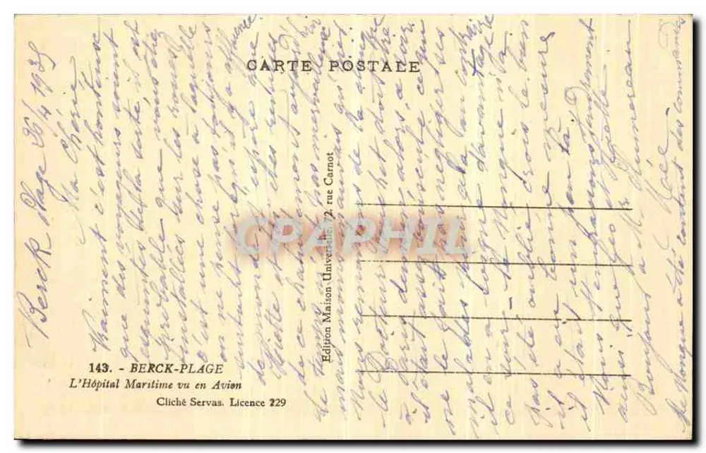 Berck-Plage — Das Seehospital aus der Luft gesehen — Édition Maison Carnot - Rückseite