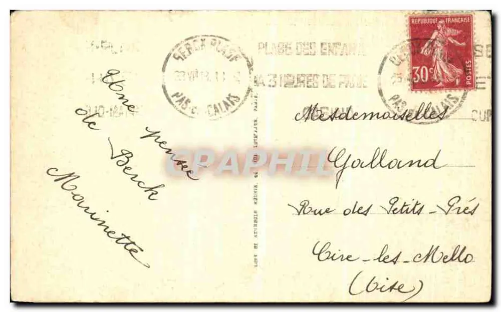 Berck-Plage — O Funil para a praia — editor desconhecido, n° 177 - Verso