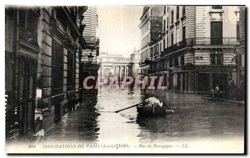 Inundações de Paris — Janeiro 1910 — Rue de Bourgogne — LL. — n° 204 - Frente